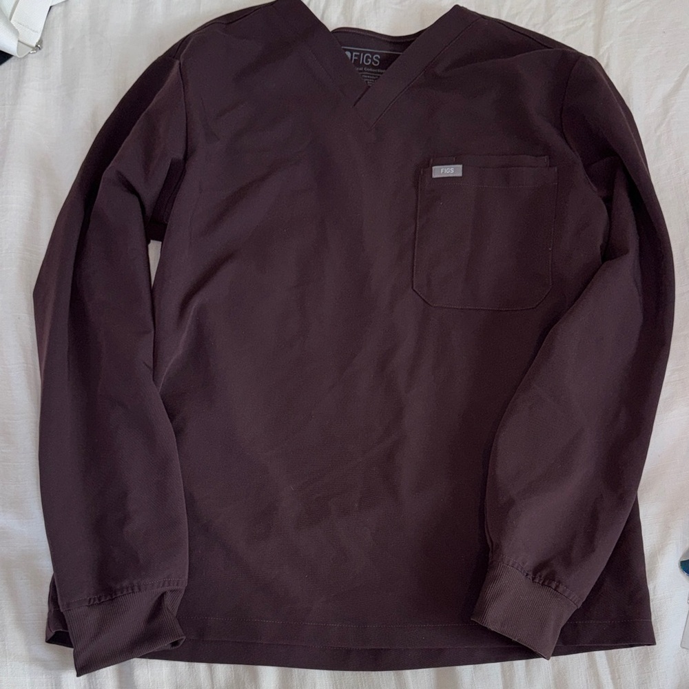 Figs Men's Long Sleeve V-Neck Shirt in Deep Brown